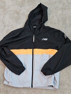 New Balance Black Yellow Gray Colorblock Hooded Windbreaker